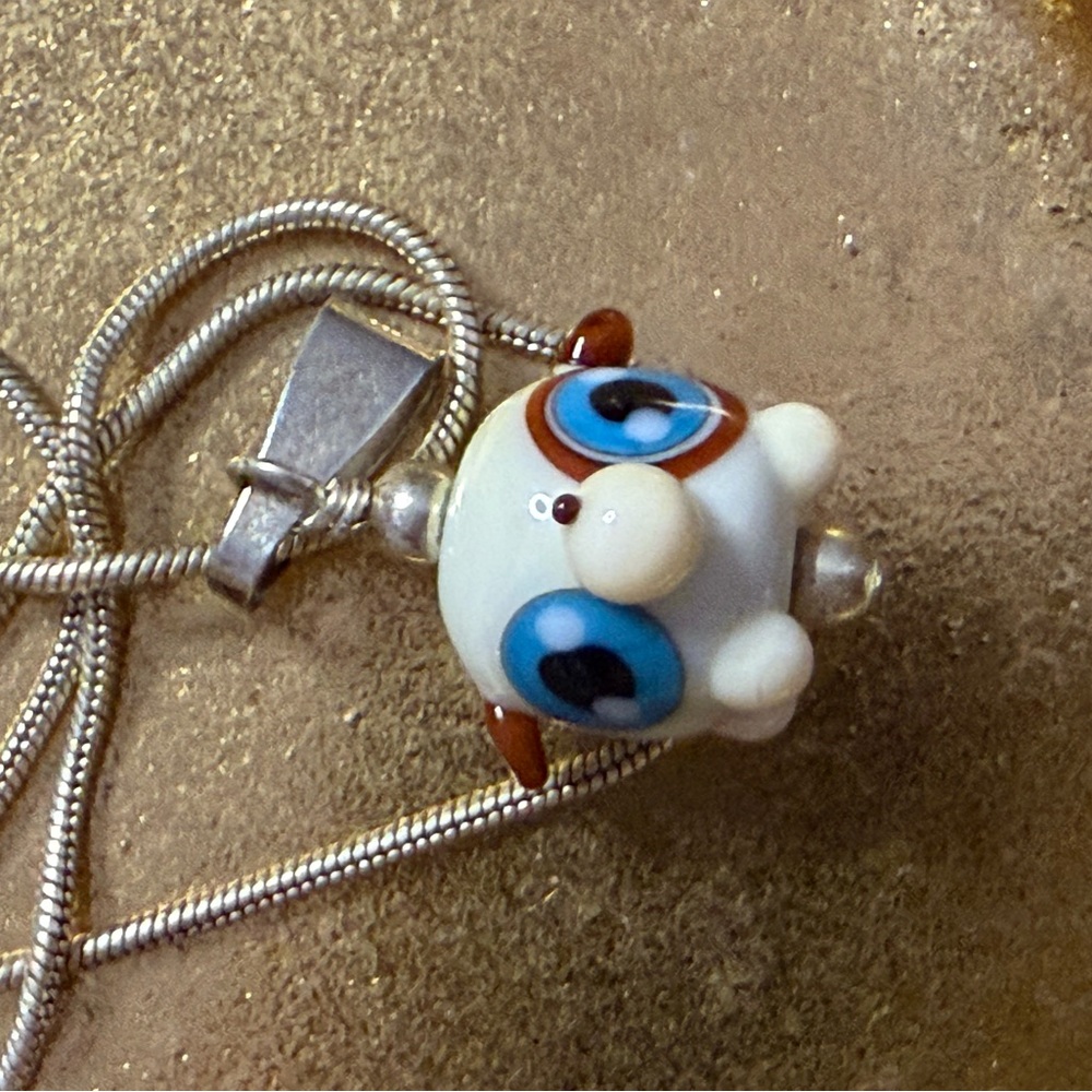 Charming sterling Silver and White Necklace with Cute Pendant .5”